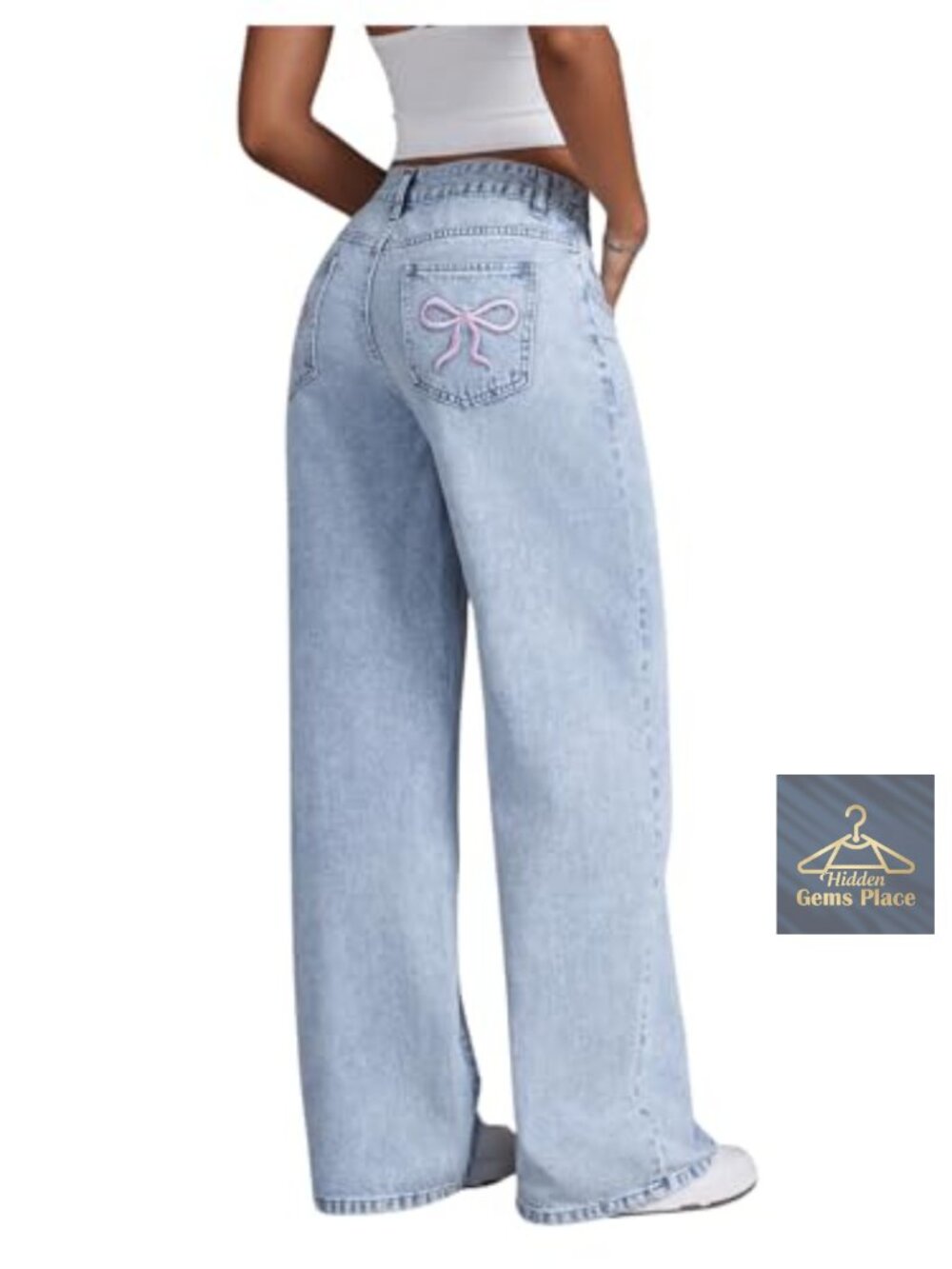 Floerns Women's Bowknot Embroidery Straight Leg Boyfriend Jeans Y2k Streetwear